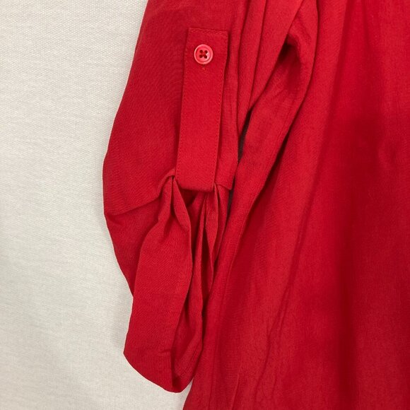 Chico's Red Embroidered Embellished Y Neck Tie Front Relaxed Comfy Top Large/2 - Picture 4 of 10